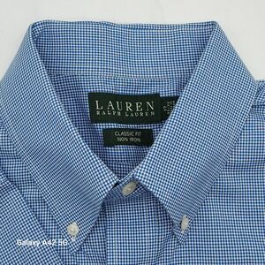 Lauren Ralph Lauren Mens Dress Shirt 17/33 Classic Fit Blue Gingham Check